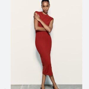Zara Polyamide Midi Dress Red Size Medium